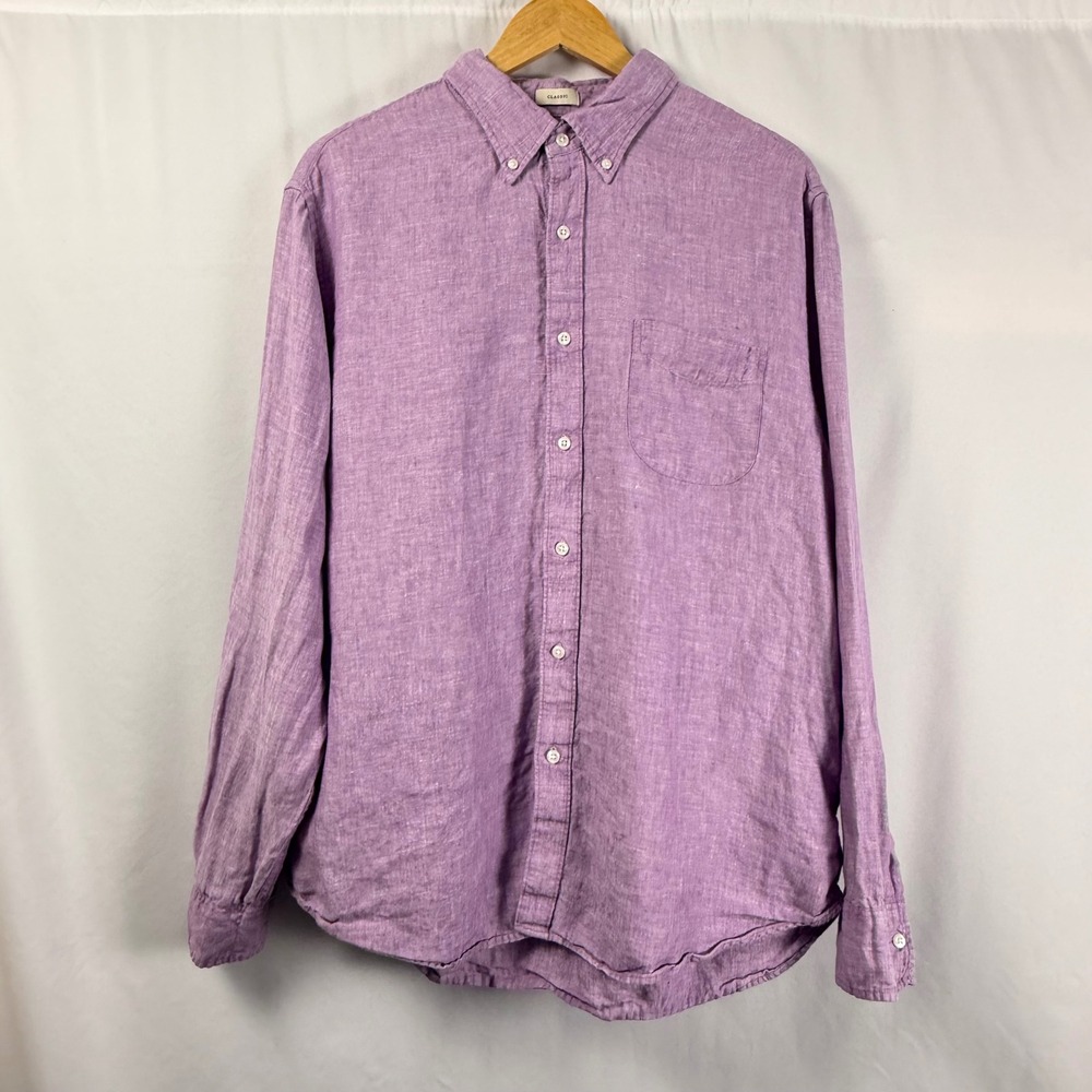J. Crew‎ Mens L Irish Linen Button Down Shirt Purple Classic Fit Long Sleeve